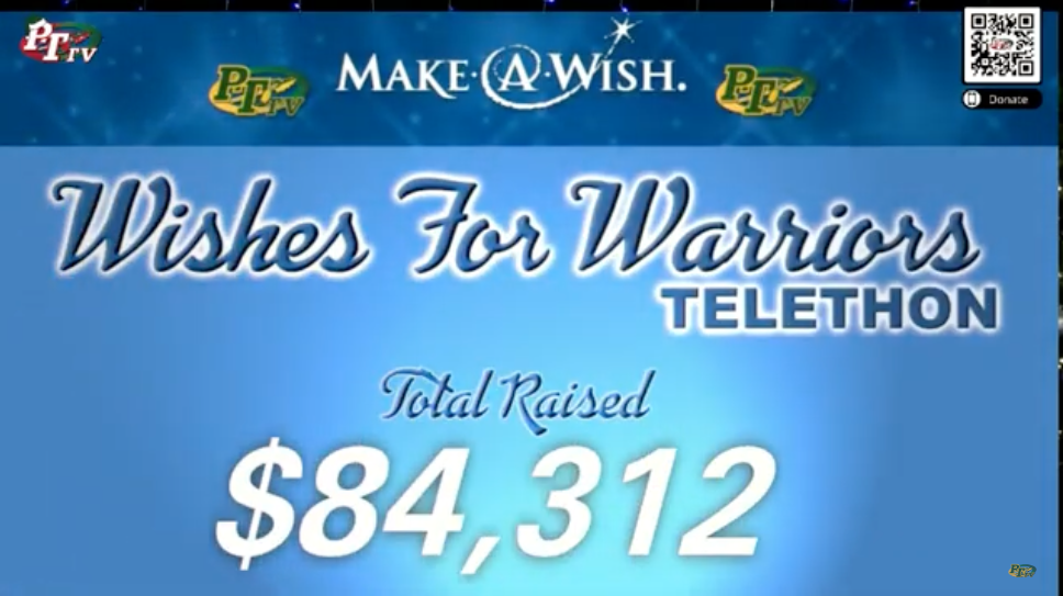 screenshot from the telethon showing total raised:  $84,312