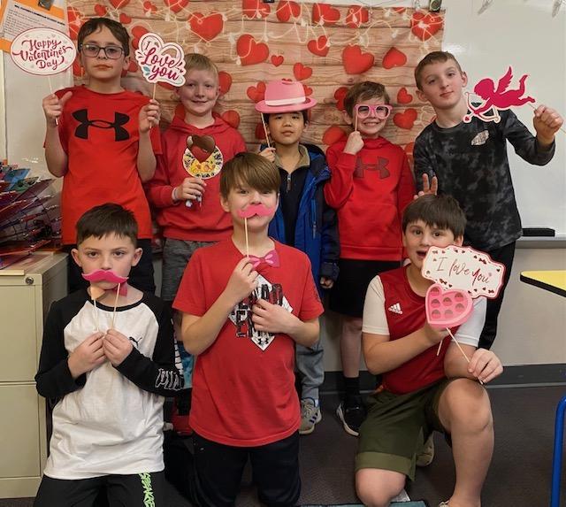 Mrs. Feather’s 3rd-graders at Level Green enjoyed a photo booth:  (Front) Anthony Olivera, Gavin Kerstetter, James Ledwich, (Back) Isaac Nahory, Reece Mortimore, Kai Wang, Matthew Potter, and Anthony Brochetti