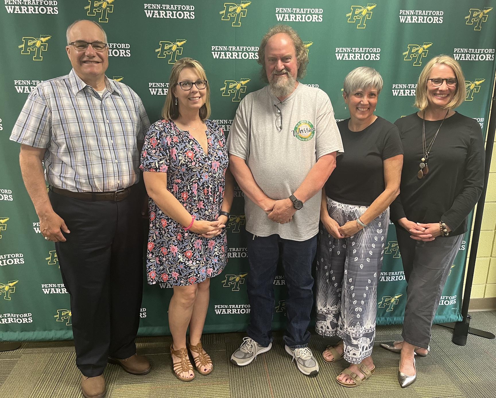 Some of the retirees were present at the June 5 board meeting; (left to right) Andy Rizzardi, Cristy Rizzardi, Ed Overly, Betsy Sandala, and Carla Gialloreto