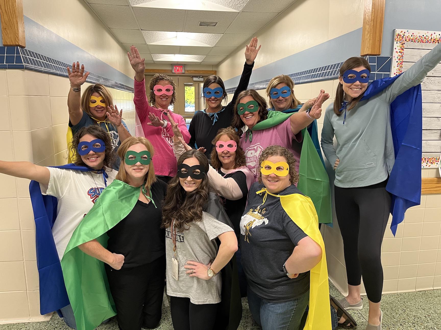 The Sunrise Elementary staff joined the fun for Thursday’s ‘superhero day’ to show they have the power to make excellent decisions