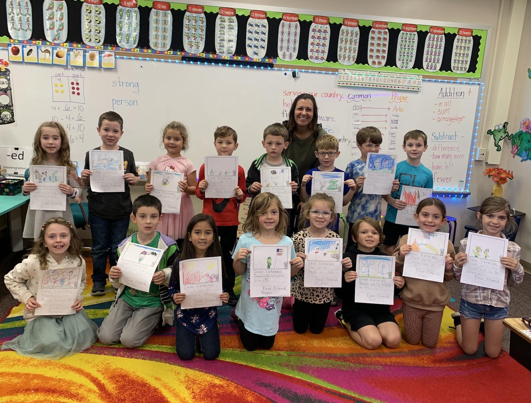 Mrs. Shaffer’s class with their letters to veterans